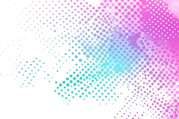 Abstract pastel pink, blue, and teal halftone dots on white background.