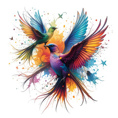 Vibrant Birds in Flight: Abstract Art isolated on transparent background