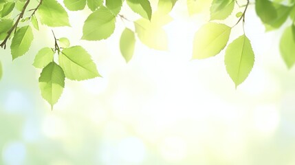 Naklejka premium Bright Green Leaves Background Sunlight Nature Spring