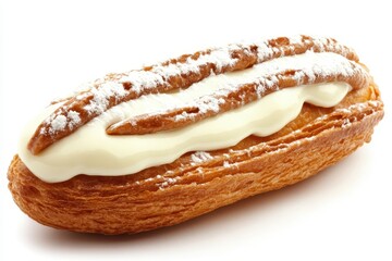 Delicious Cream-Filled Eclair with Powdered Sugar Topping
