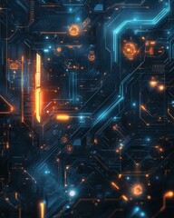 Obraz premium Futuristic circuit board with glowing elements.