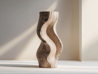 Wooden sculpture mockup carved from a single trunk displayed on a clean white surface.