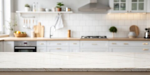 A kitchen with a countertop that is white and has a few items on it. The countertop is a focal point of the kitchen and is the main focus of the image