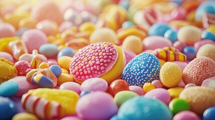A table filled with colorful candies and sweets for a fun food advertisement background 