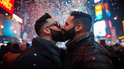 NYC Gay Couple Kissing on New Year's Eve