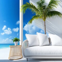 White Patio Couch Overlooking Tropical Beach