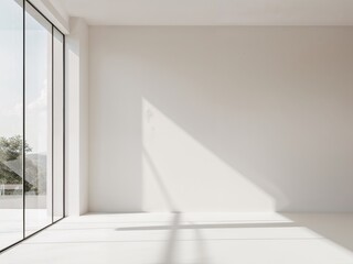 Child room white wall large window right Mock up.