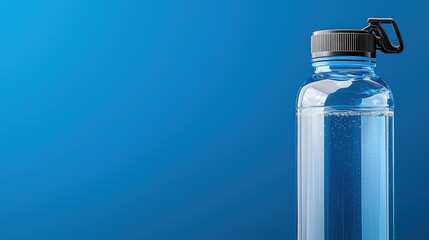 Water bottle with a black cap on a white background isolated for product display and advertising purposes