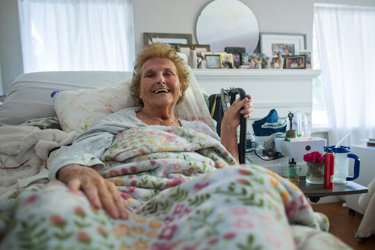 A bedridden patient is home