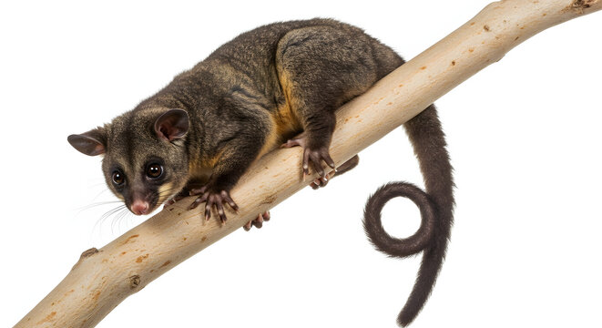 Captivating close-up of an Australian Ringtail Possum clinging to a branch