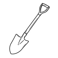 Garden Shovel Illustration: A simple, clean line drawing of a classic garden shovel, perfect for conveying concepts of gardening, digging, and outdoor work.