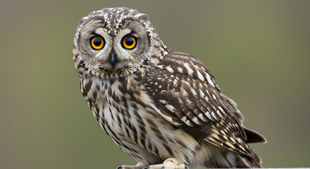Captivating short-eared owl portrait with focused golden eye contact