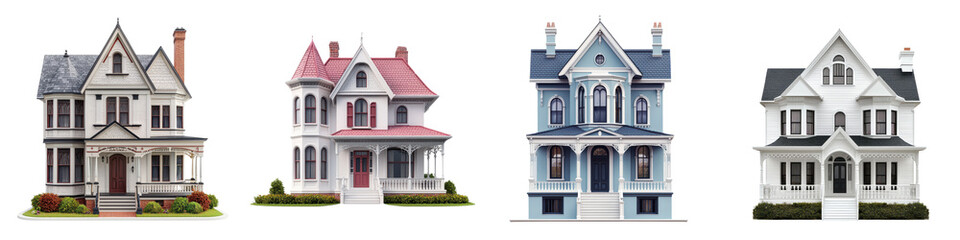 Obraz premium Collection of Majestic Victorian style Homes Showcasing Elegant Architectural Designs in a Historic Neighborhood