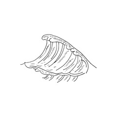 Big ocean wave cartoon doodle surf hand drawn vector illustration line art.