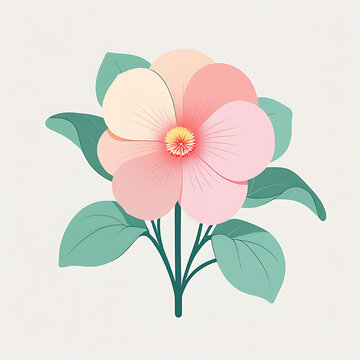 pink flower with green leaves clip art preview