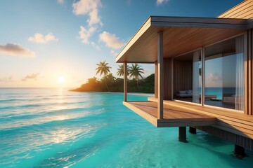 Fototapeta premium House with a balcony overlooking the ocean