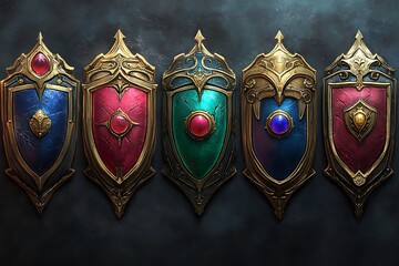 Fototapeta premium Fantasy Shields on Dark Background