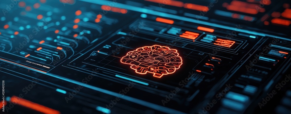 Poster a vivid depiction of a digital brain on a futuristic interface, showcasing advanced technology and a