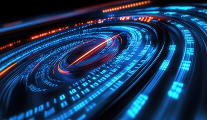 Abstract swirling digital data vortex