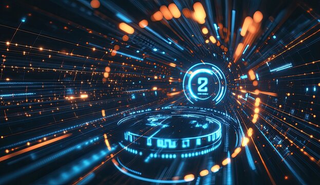 Futuristic digital display, data stream, dark background, abstract motion