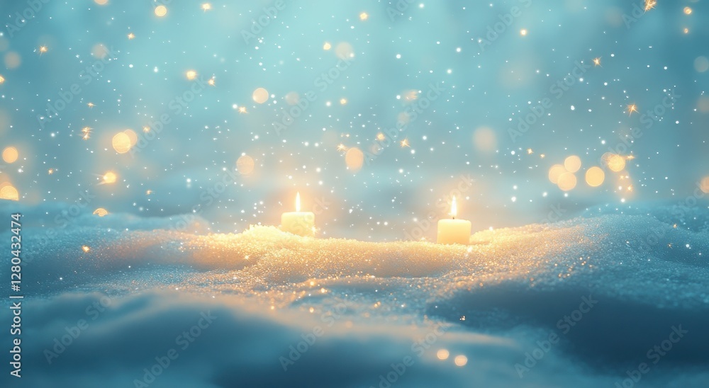 Aufkleber serene atmosphere with flickering candles surrounded by soft snow and ethereal light effects in a wi