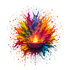 Diwali Festival: Colorful Paint Splash & Diya isolated on transparent background