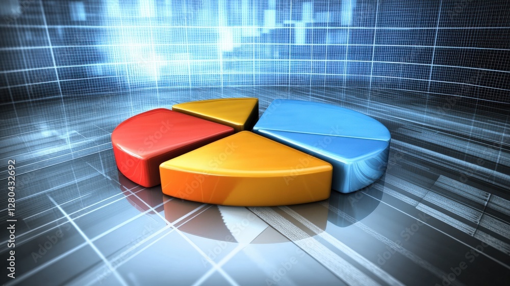 Poster colorful 3d pie chart on a futuristic digital background representing data analysis and statistics