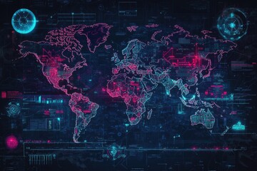 World map with digital overlays
