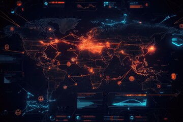 Global network security map with data visualizations