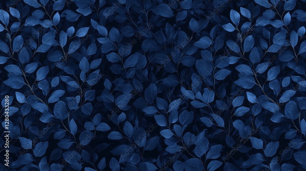 Poster dark blue background with seamless leaf pattern for elegant design projects