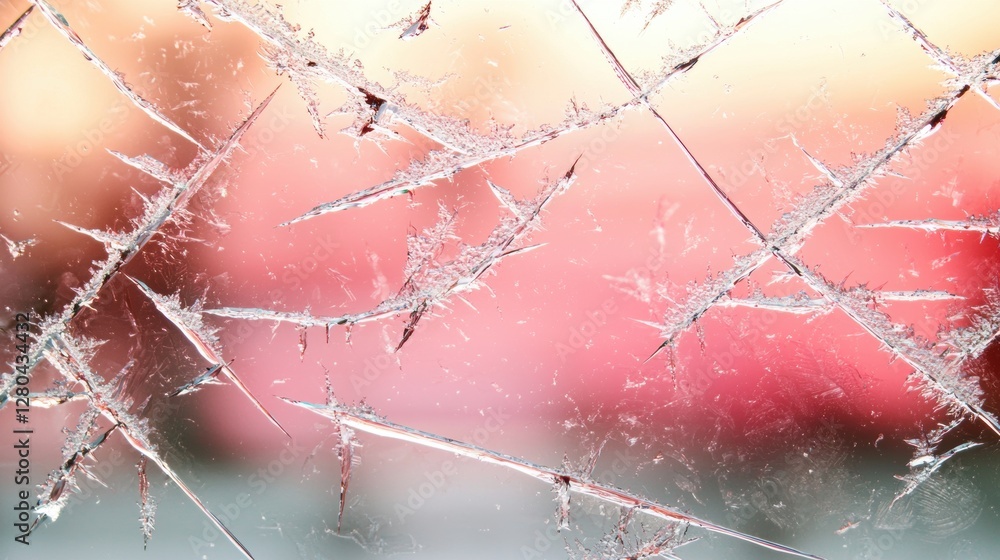 Poster frosted window with soft pastel hues and holographic patterns in a dreamy background
