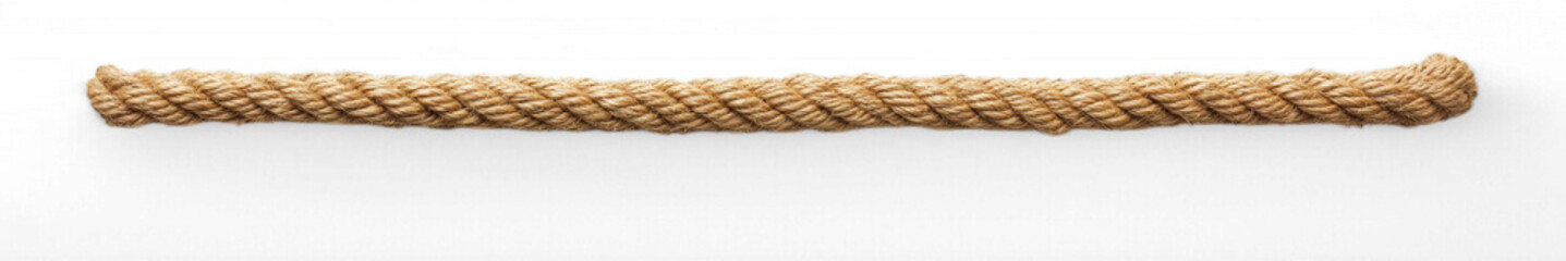 Close-up of natural coiled jute rope on transparent background