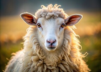 Fototapeta premium Charming round sheep, a fluffy white cloud of cuteness.