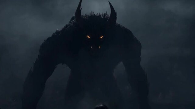 A person standing in front of a giant shadow monster, facing it bravely, representing overcoming fear