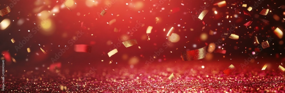 Aufkleber shimmering glitter background with colorful confetti and bokeh effect for celebratory themes and eve