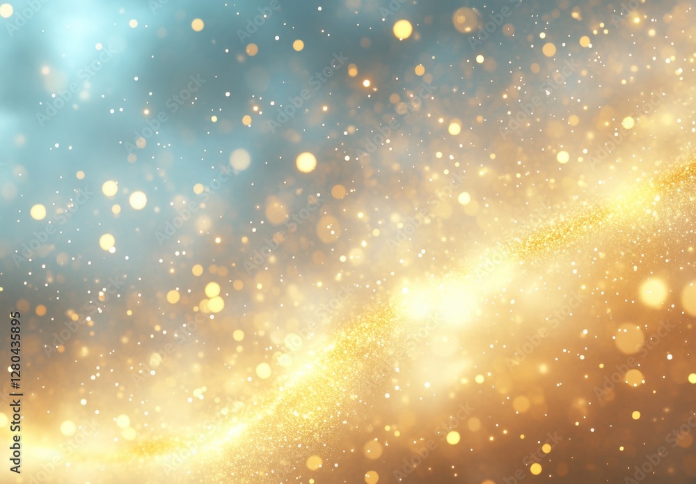 Poster Shimmering Gold and Blue Abstract Background with Glittering Bokeh Effects for Elegant Design and Creative Projects