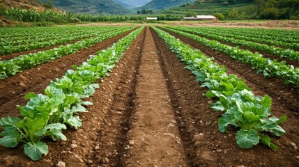 Obraz premium Serene Rows of Crops in a Lush Green Field