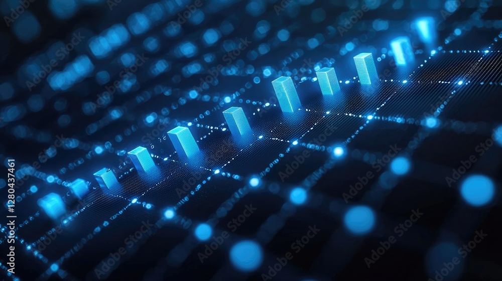 Poster digital background with a blue bar graph and line chart showing stock market growth or market exposu