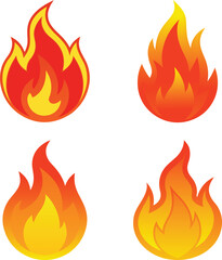 Hot fire flame icon clipart set. campfire and bonfire flames symbols pack . Set of bright burning flame and bonfire icons and logo design elements. Collection of simple fire warning signs .