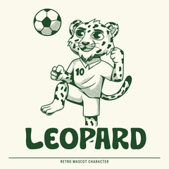 Leopard Happy Playing Soccer Retro Mascot