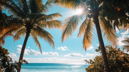 Fototapeta premium Azure dreamscape, A sun-kissed getaway under the tropical palms