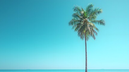 Stunning view of a lone palm tree standing tall against a clear azure sky overlooking the serene turquoise waters of the Andaman Sea creating a peaceful tropical paradise