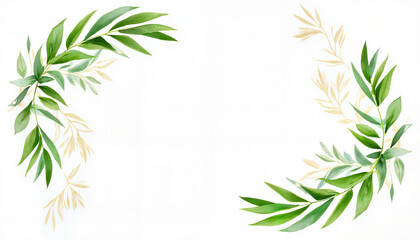 Fototapeta premium Delicate watercolor palm leaves wreath on white backdrop, artistic design