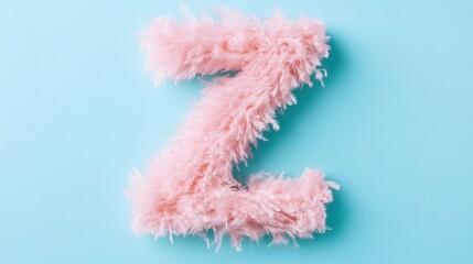Fototapeta premium Pink Fluffy Feather Letter Z on Light Blue Background