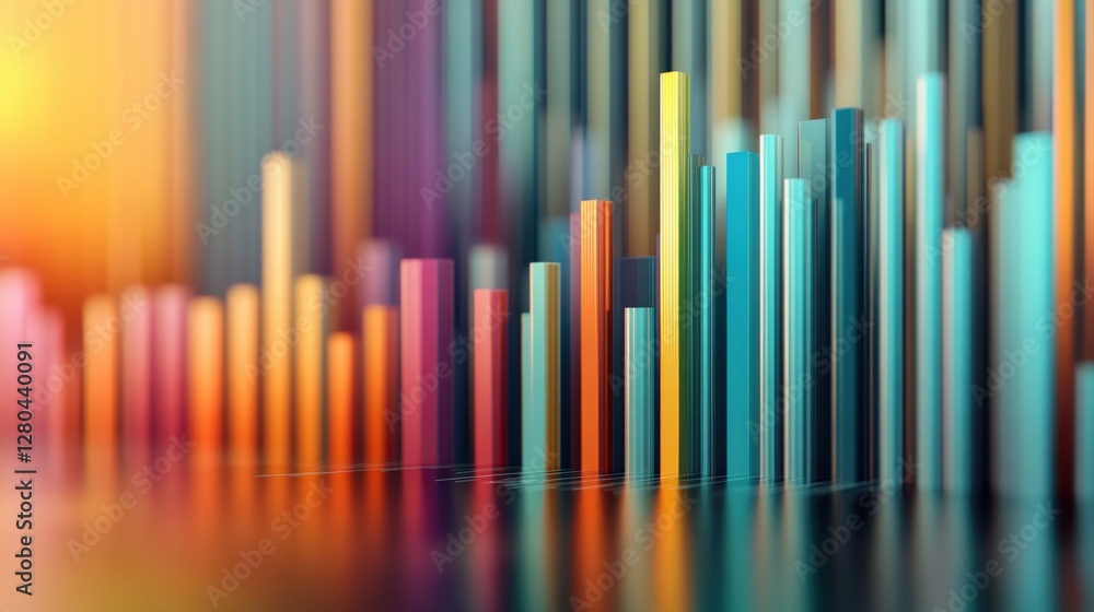 Poster colorful abstract bar graph representing data visualization with a blurred sunset background