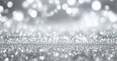 Shimmering Silver Background with Blurred Lights Creating a Magical and Sparkling Atmosphere for Celebrations and Events
