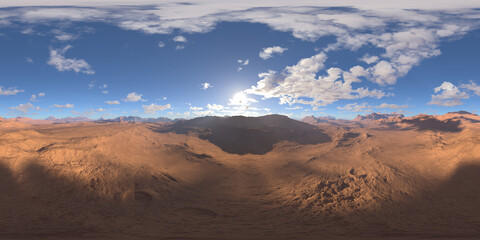 360 degree panoramic sky and clouds, equirectangular projection, environment map. spherical panorama. 3D rendering