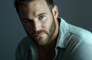 Obraz premium Dramatic portrait photography of a man studio setting close-up shot intimate mood soft lighting