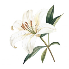Obraz premium Stylized Religious Clipart of a Single White Lily for Easter on Transparent Background- Religious Easter Cliparts 