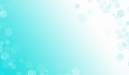 Blue and white gradient background with hexagonal geometric pattern. Abstract digital design with copy space